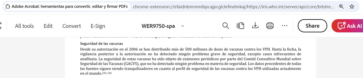 Millones de dosis de la vacuna VPH en el mundo hasta 2022